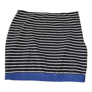 Ann Taylor Black & White Striped Pencil Skirt, Knee Length w Blue Stripe, Size 6